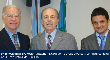 Dr. Ernesto Badi, Dr. Hctor Vazzano y Dr. Rafael Acevedo durante la Jornada realizada en la Sede Central de FECLIBA.